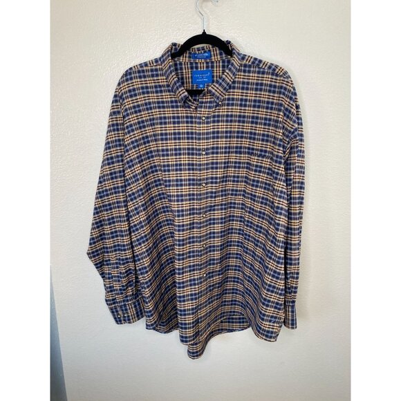 Towncraft Mens Blue yellow Shirt XXL Button-Up Cotton long sleeve collared plaid - Picture 2 of 7